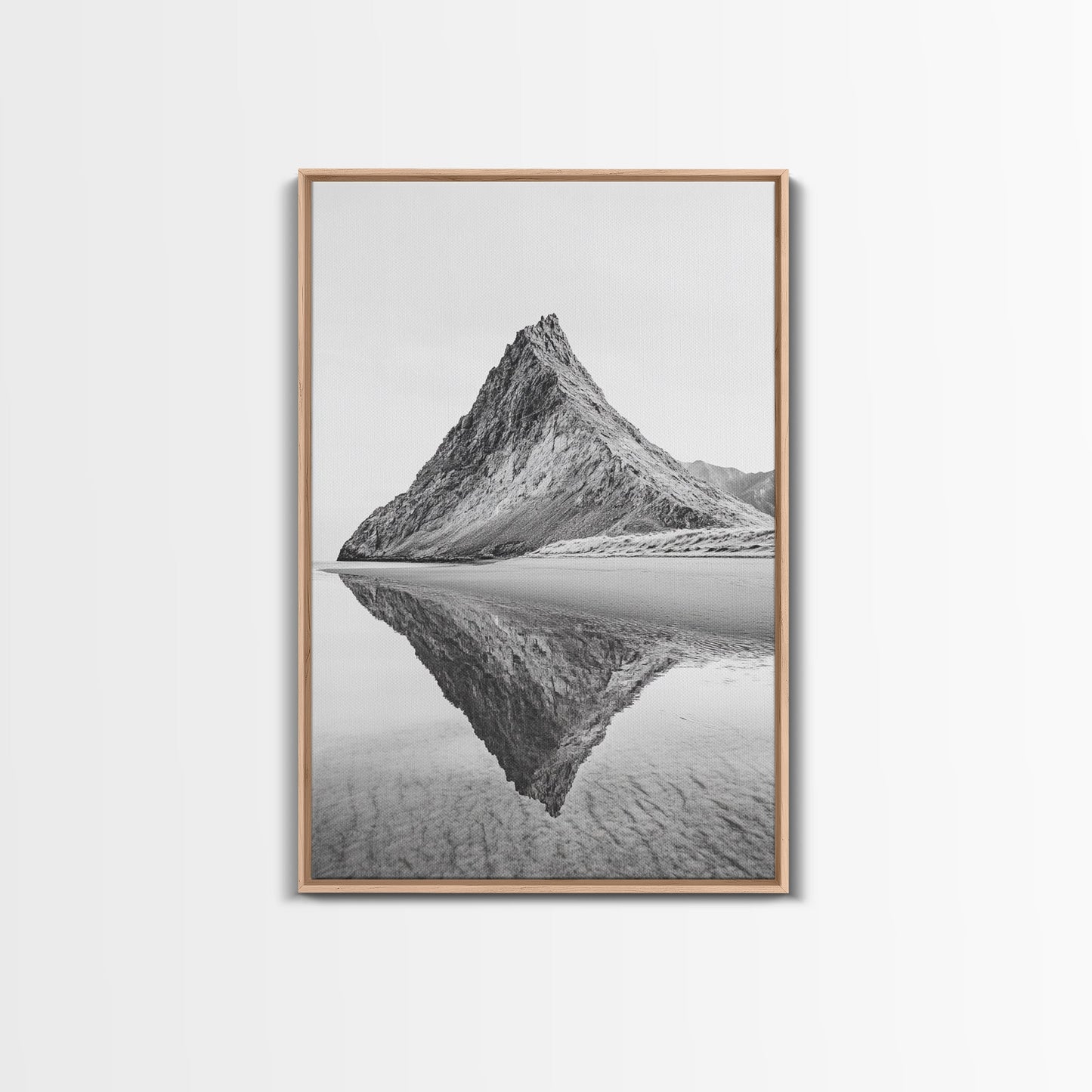 Mountain Mirror, Coastal Peak, Serene Beach, Canvas Print