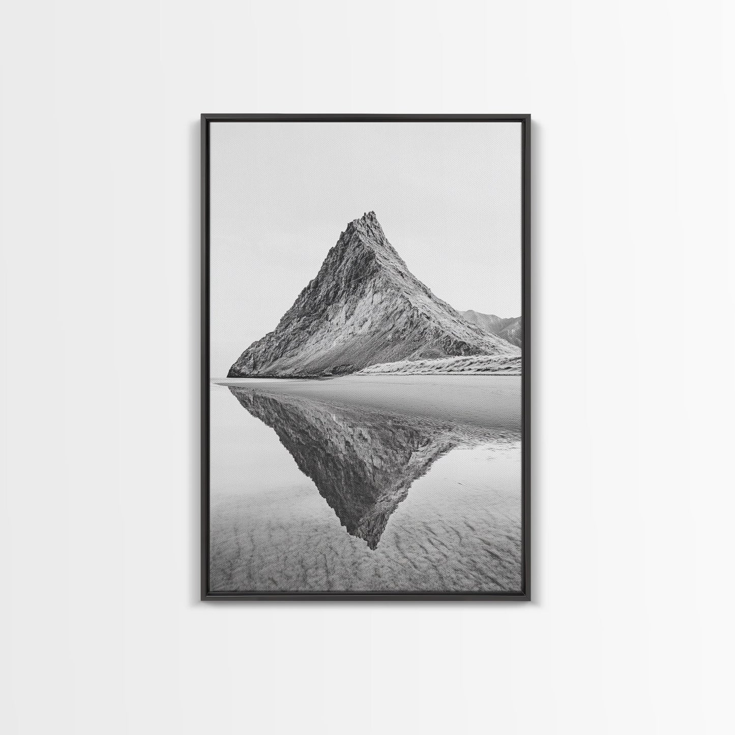 Mountain Mirror, Coastal Peak, Serene Beach, Canvas Print