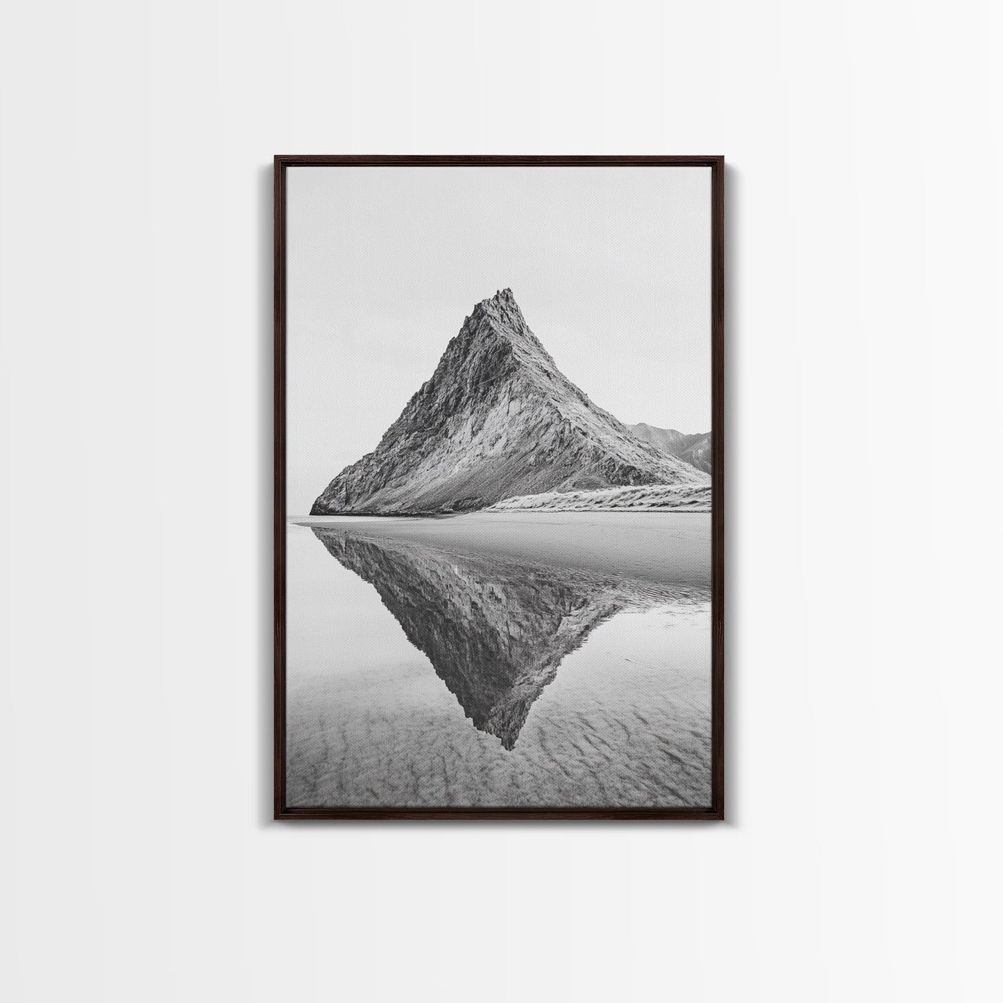 Mountain Mirror, Coastal Peak, Serene Beach, Canvas Print