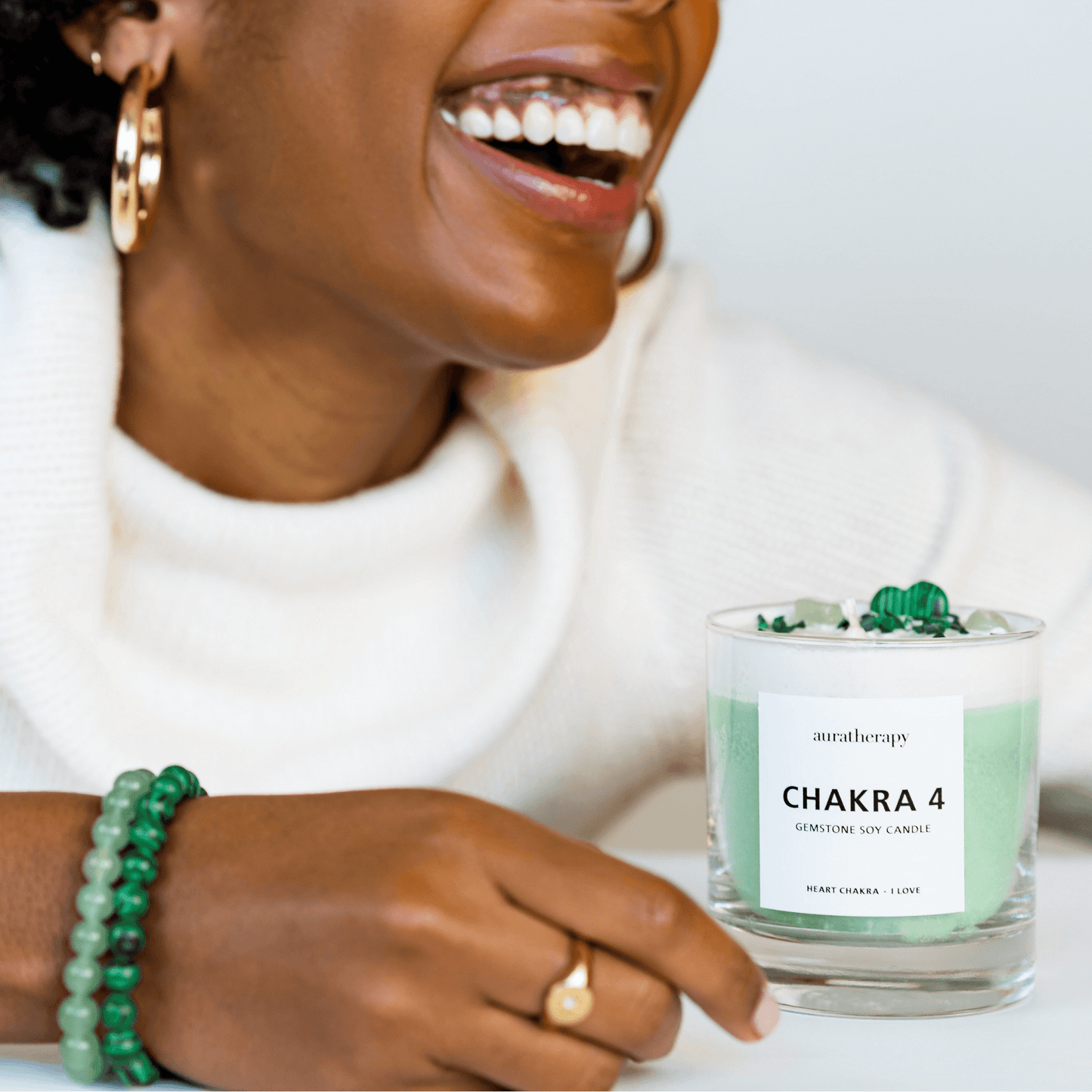 Chakra 4 - Heart Chakra Aventurine Gemstone Candle