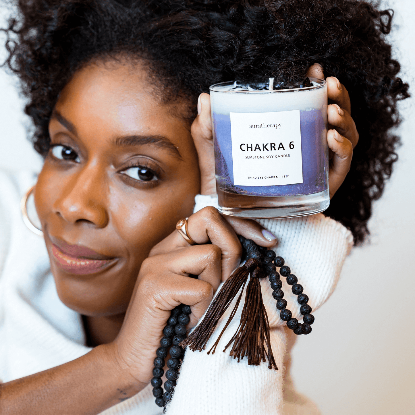 Chakra 6 - Third Eye Chakra Amethyst & Tourmaline Gemstone Candle