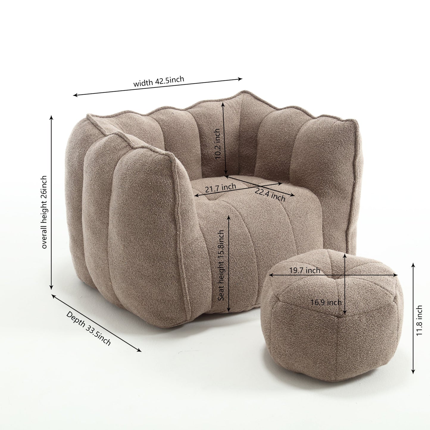 Soft Bean Bag Lazy Sofa with Footstool