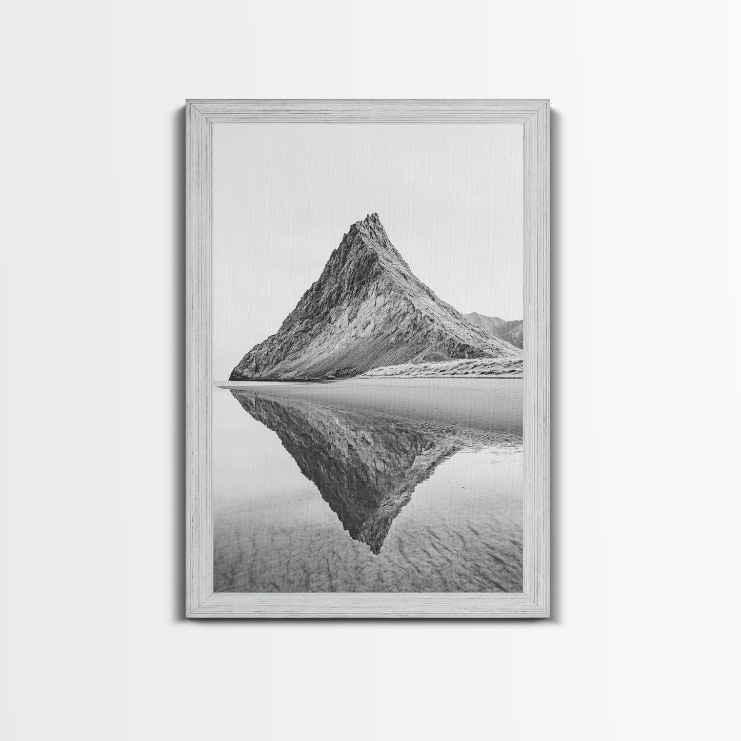 Mountain Mirror, Coastal Peak, Serene Beach, Canvas Print