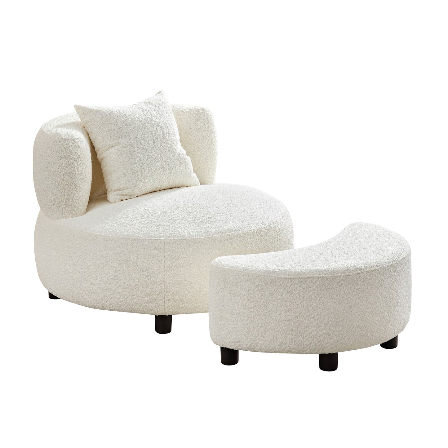Teddy Fabric Sofa Chair with Ottoman in Beige