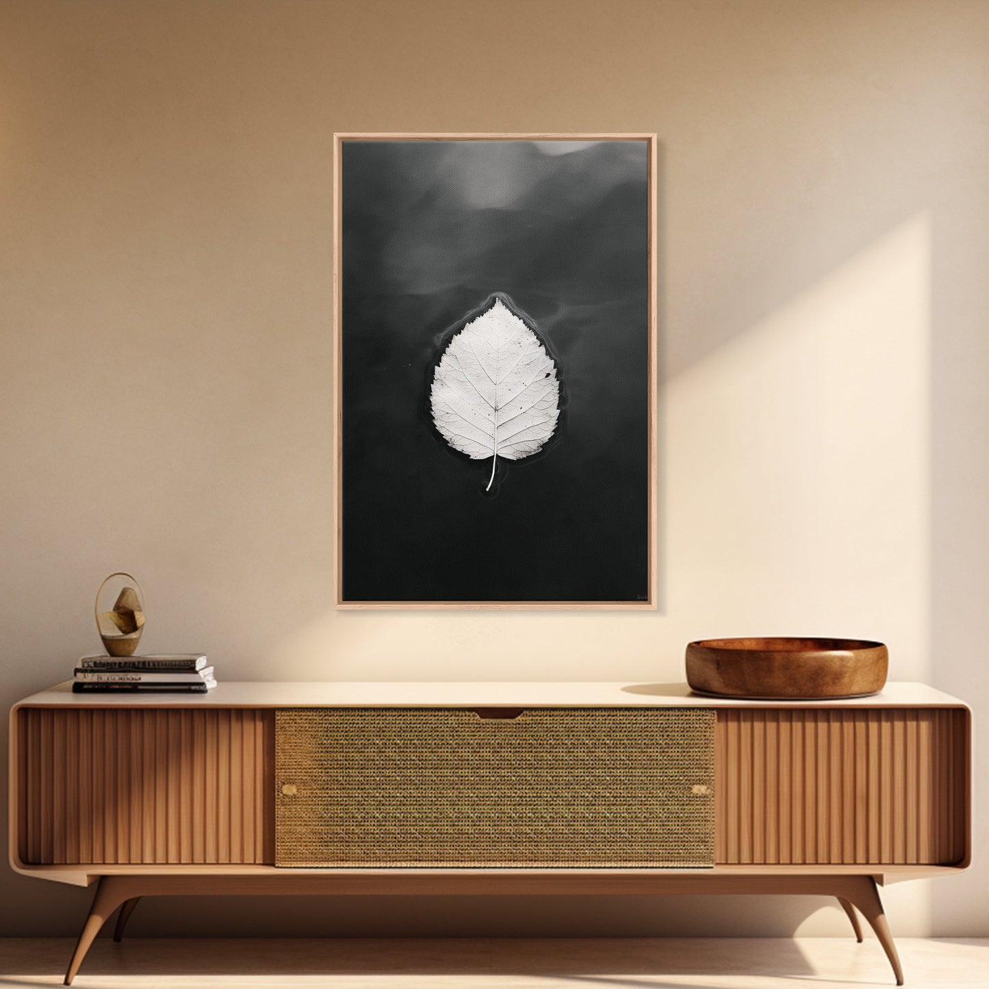 Floating Leaf, Still Water, Autumn Calm, Canvas Print