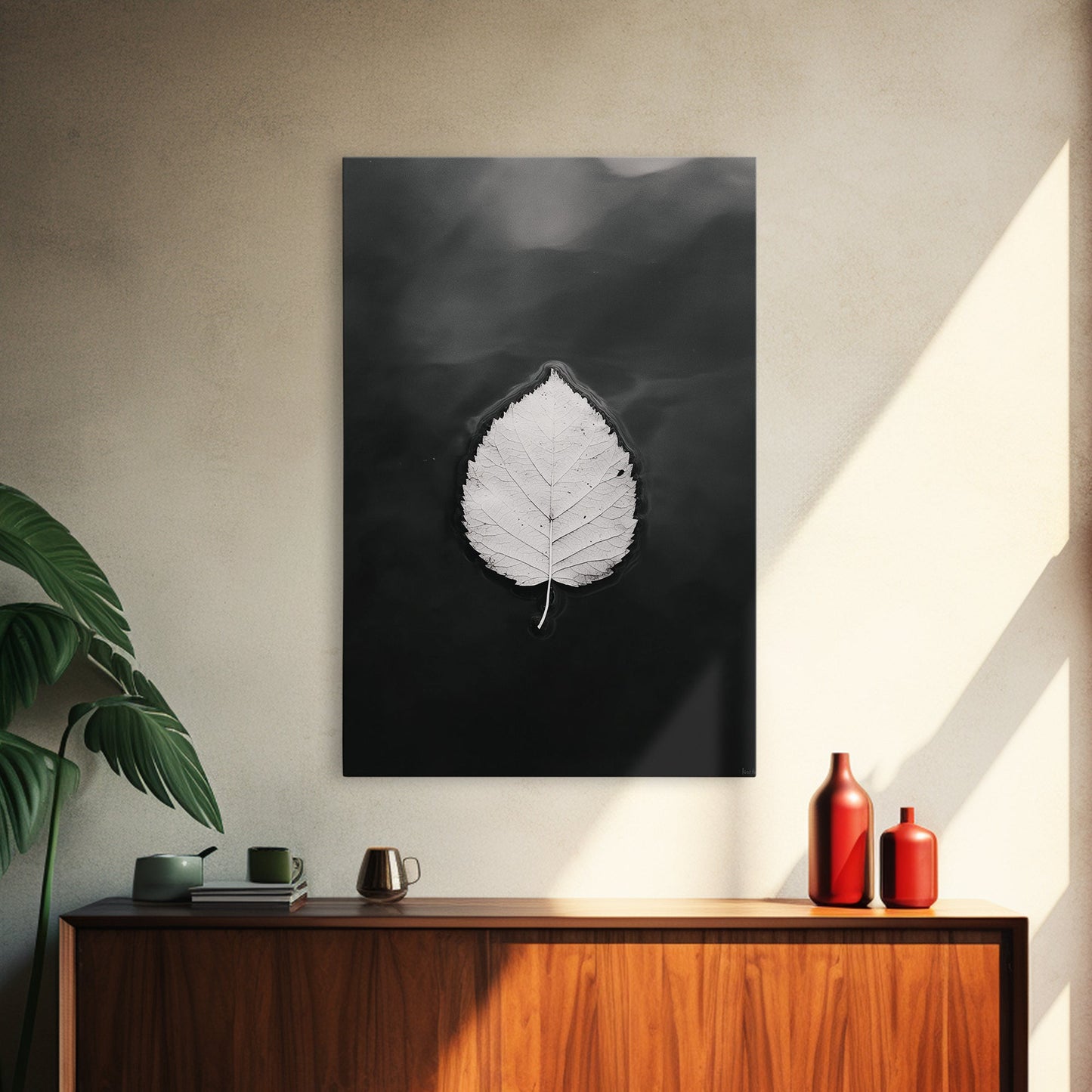 Floating Leaf, Still Water, Autumn Calm, Canvas Print