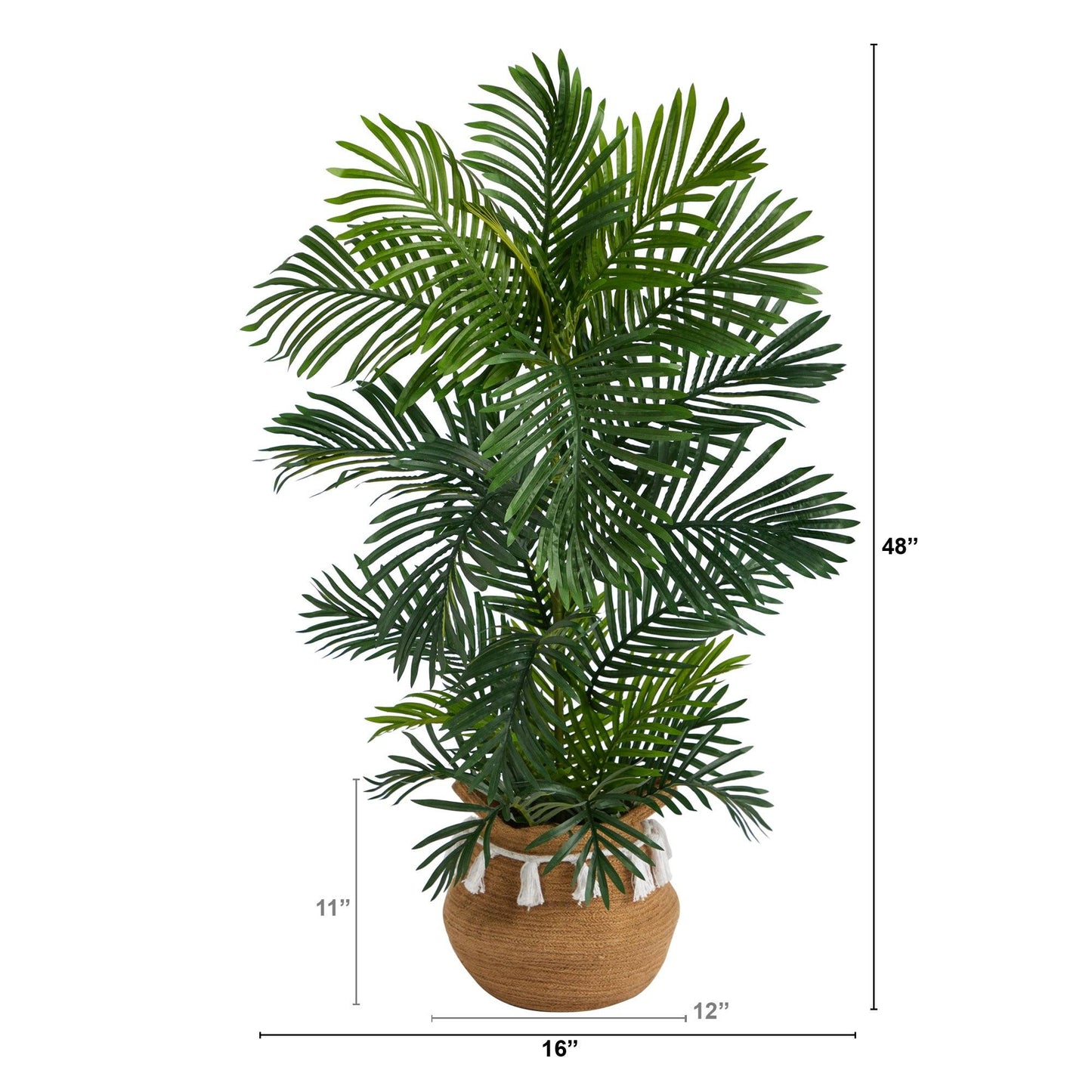 4’ UV-Resistant Areca Palm Tree in Handmade Boho Cotton Tassel Planter