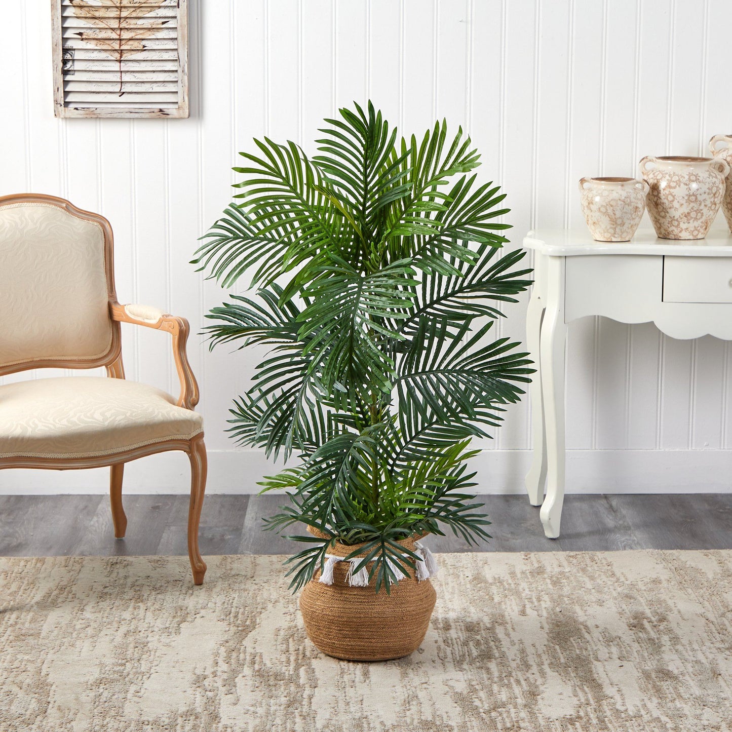 4’ UV-Resistant Areca Palm Tree in Handmade Boho Cotton Tassel Planter