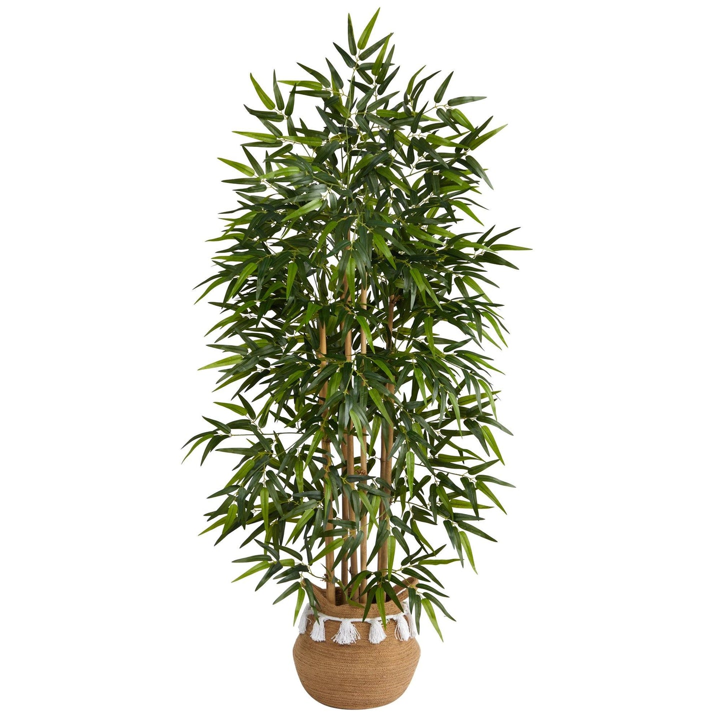 64” Bamboo Tree with Natural Bamboo Trunks in Boho Chic Handmade Natural Planter