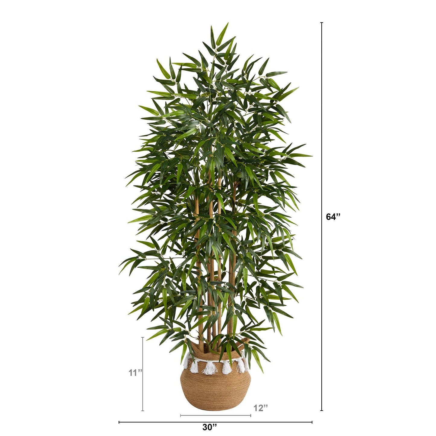 64” Bamboo Tree with Natural Bamboo Trunks in Boho Chic Handmade Natural Planter