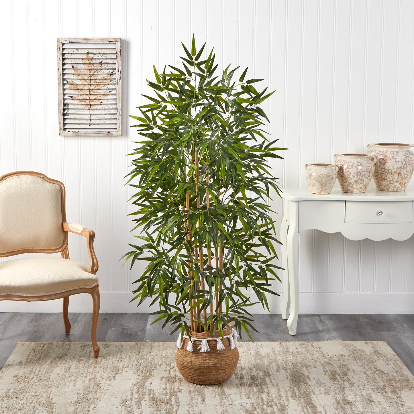 64” Bamboo Tree with Natural Bamboo Trunks in Boho Chic Handmade Natural Planter