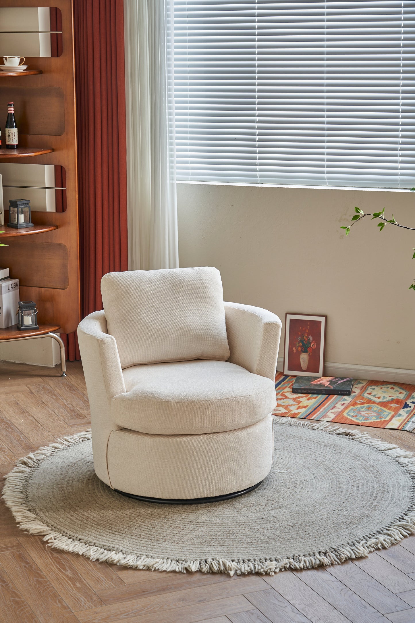 Rotating Bucket Chair – 360° Swivel Club Armchair (Beige)