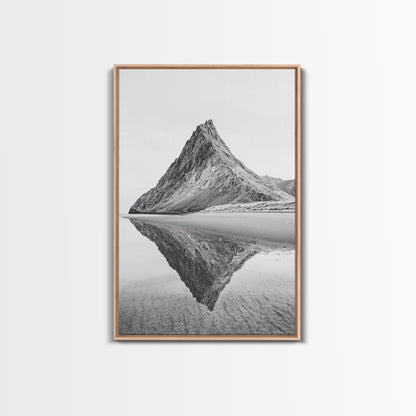 Mountain Mirror, Coastal Peak, Serene Beach, Canvas Print