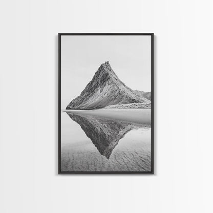 Mountain Mirror, Coastal Peak, Serene Beach, Canvas Print