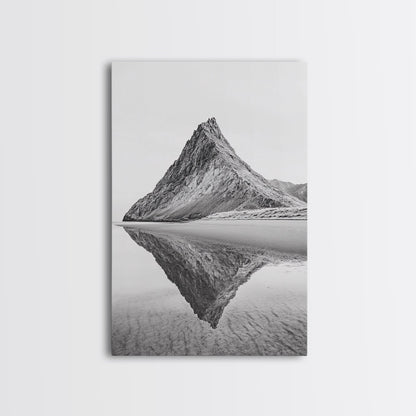 Mountain Mirror, Coastal Peak, Serene Beach, Canvas Print