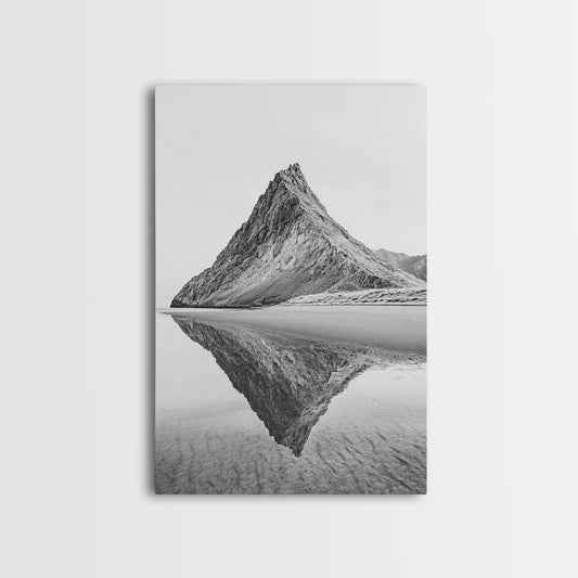 Mountain Mirror, Coastal Peak, Serene Beach, Canvas Print