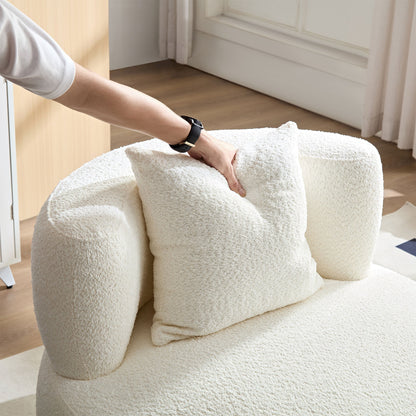 Teddy Fabric Sofa Chair with Ottoman in Beige