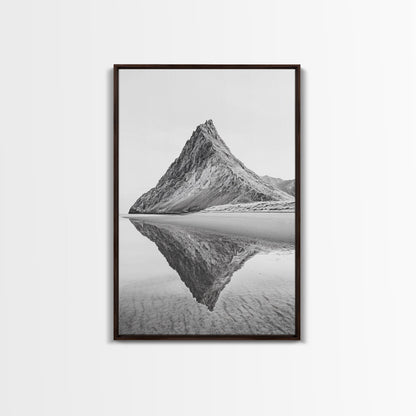 Mountain Mirror, Coastal Peak, Serene Beach, Canvas Print