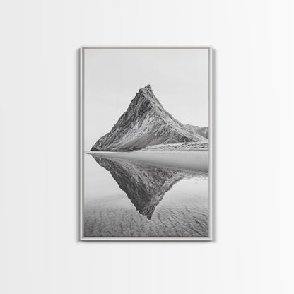 Mountain Mirror, Coastal Peak, Serene Beach, Canvas Print