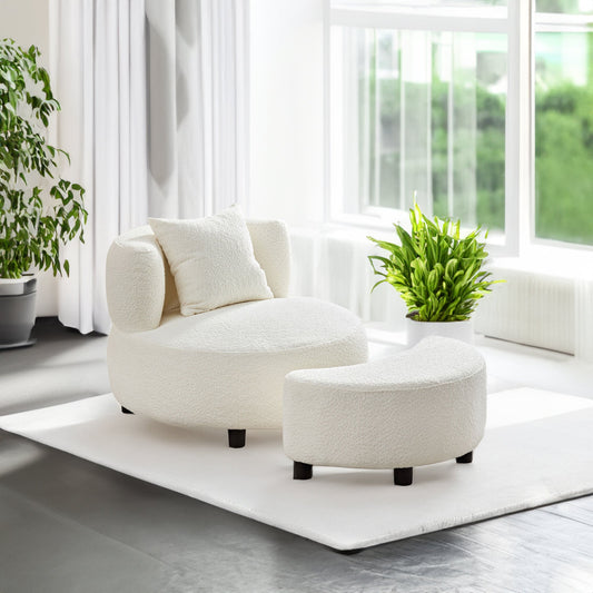 Teddy Fabric Sofa Chair with Ottoman in Beige