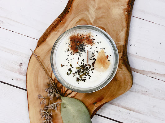 Hand Poured Soy Wax Abundance Ritual Candle with Crystals
