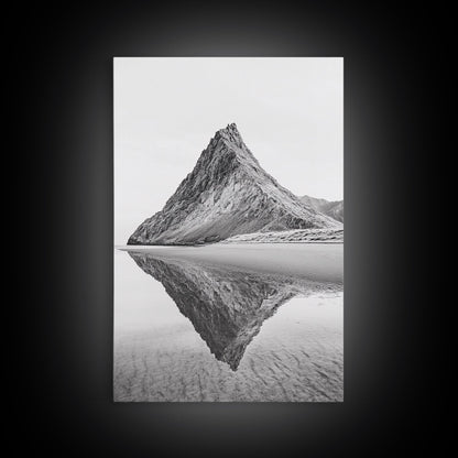 Mountain Mirror, Coastal Peak, Serene Beach, Canvas Print