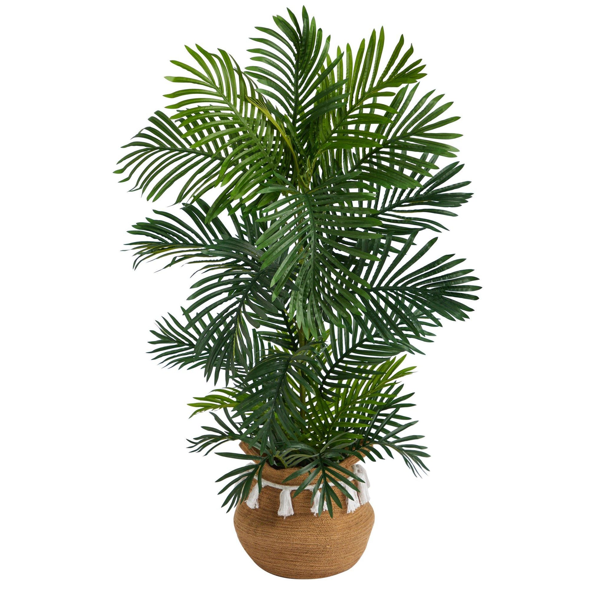 4’ UV-Resistant Areca Palm Tree in Handmade Boho Cotton Tassel Planter