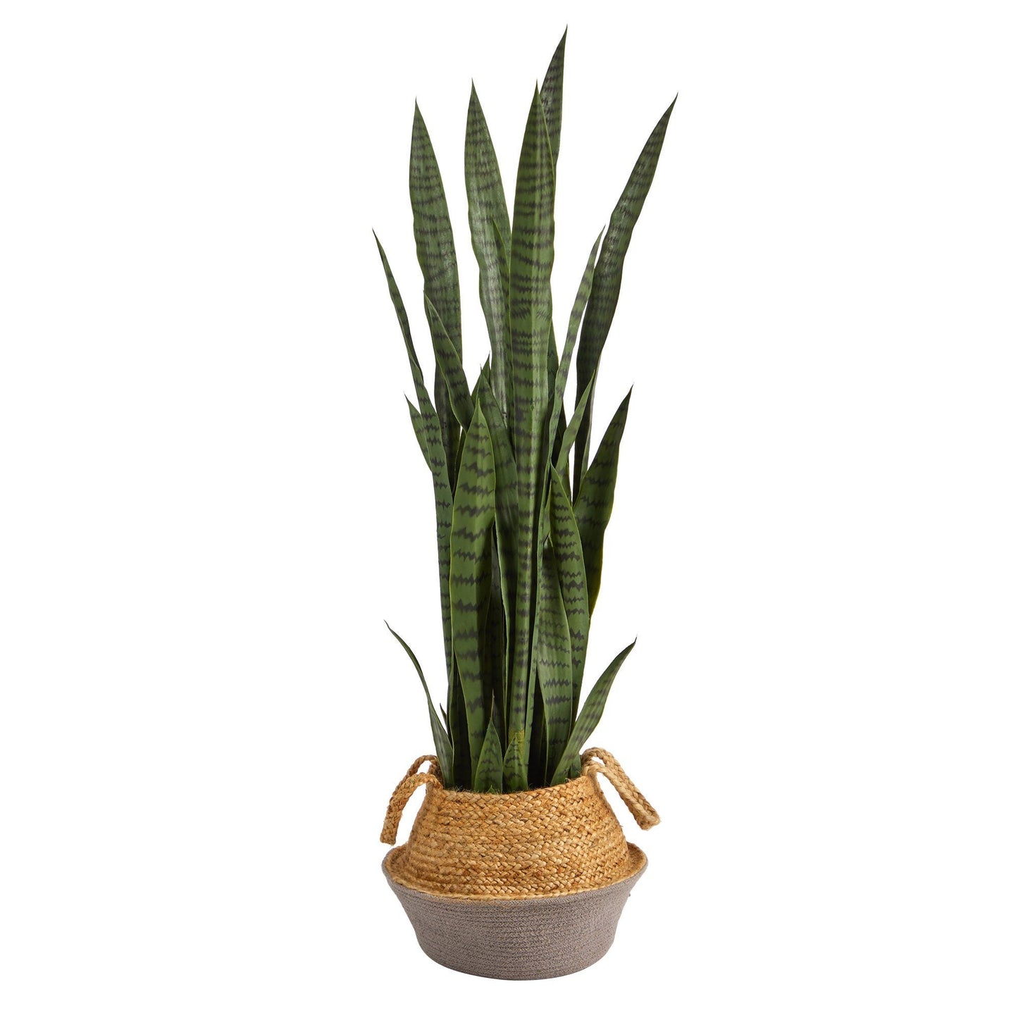 46” Artificial Snake Plant in Handmade Cotton & Jute Gray Planter