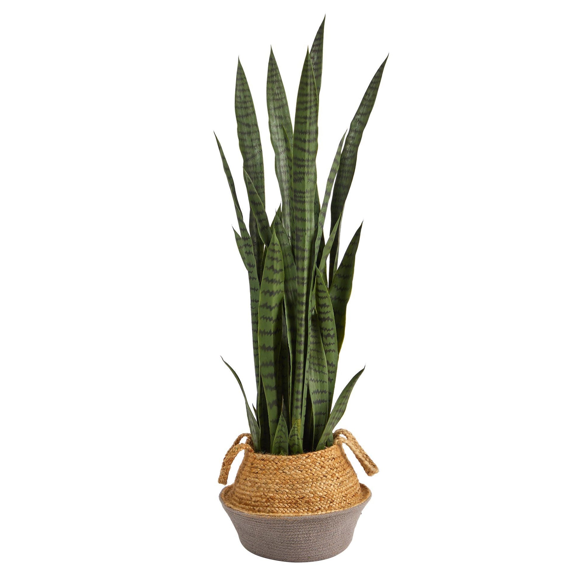 46” Artificial Snake Plant in Handmade Cotton & Jute Gray Planter