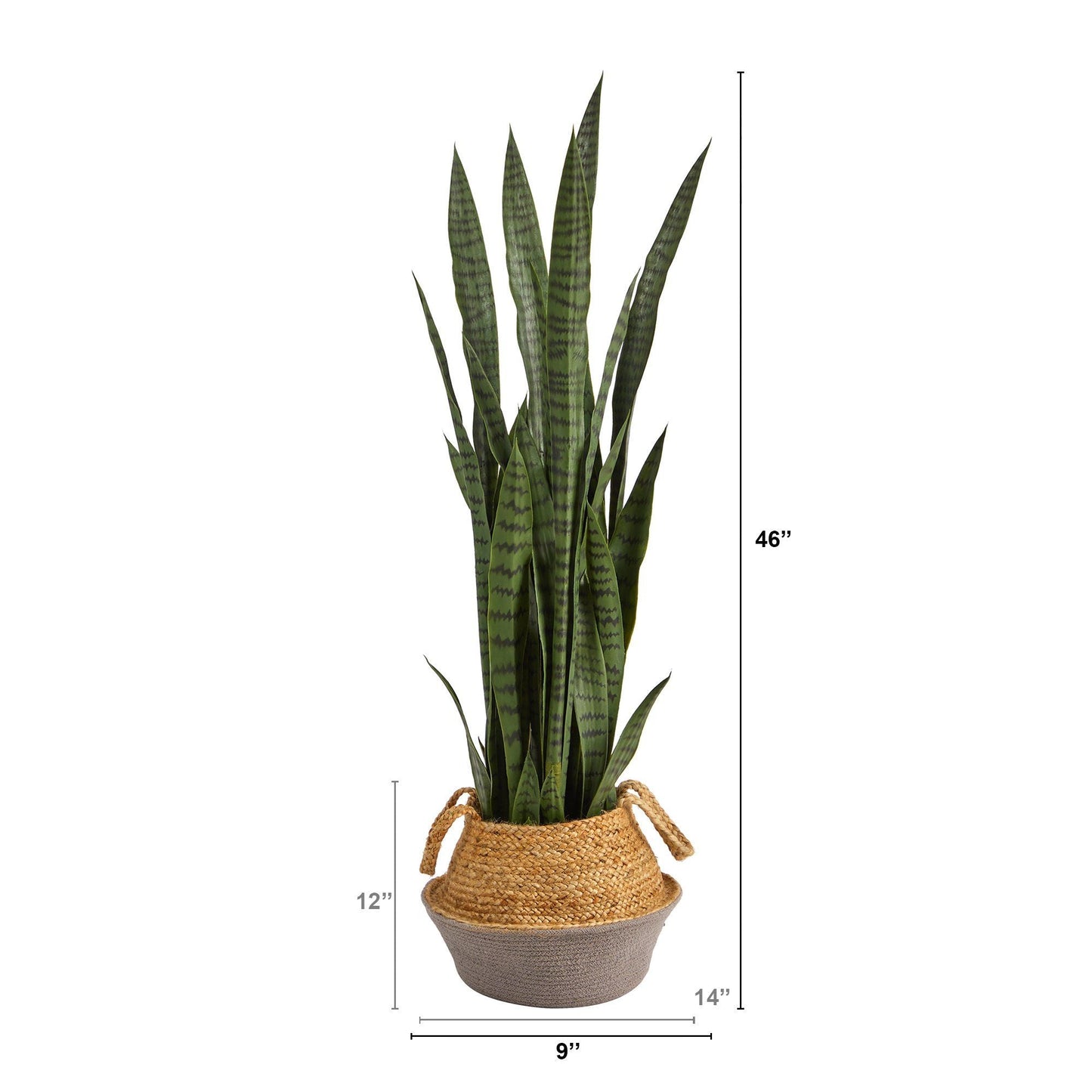 46” Artificial Snake Plant in Handmade Cotton & Jute Gray Planter