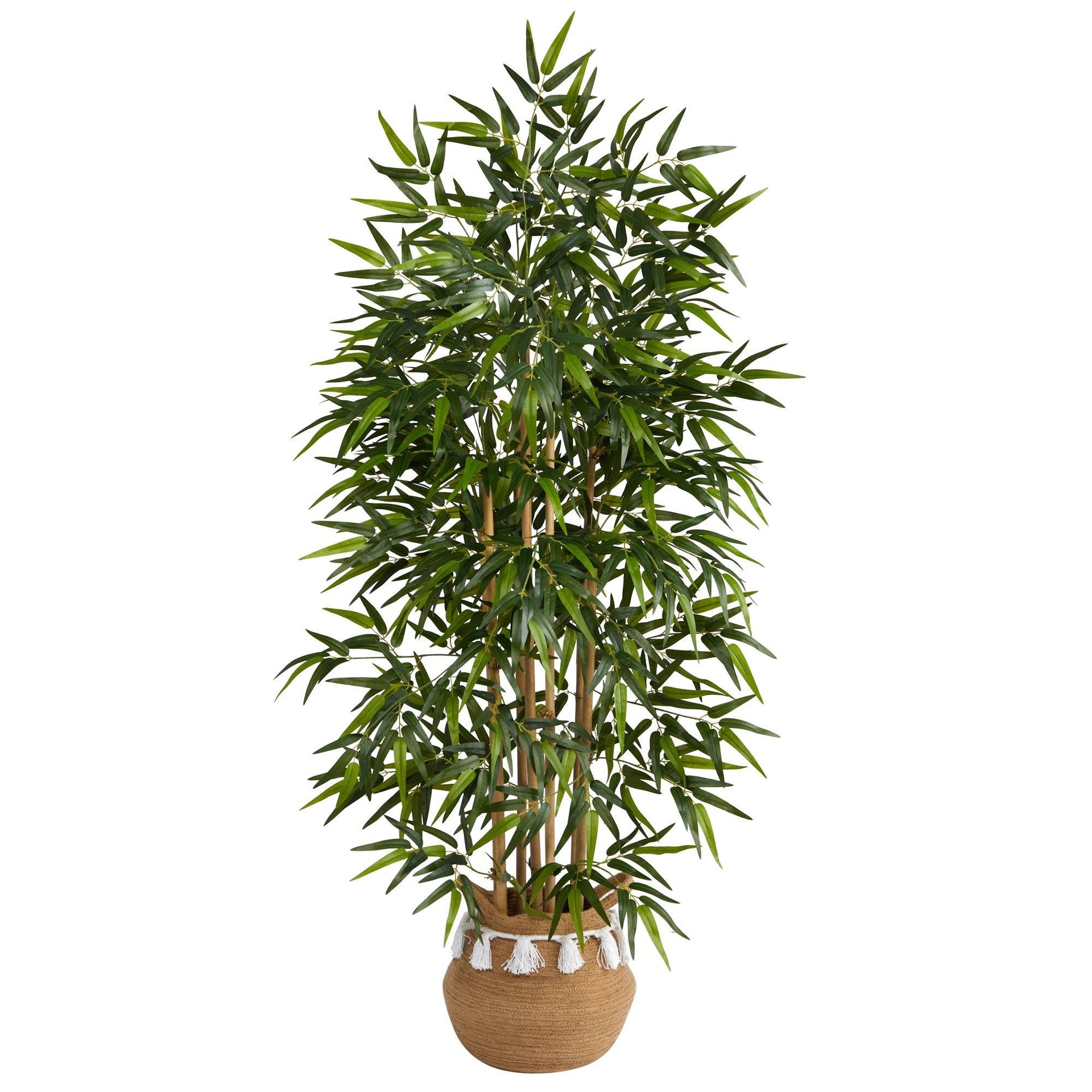 64” Bamboo Tree with Natural Bamboo Trunks in Boho Chic Handmade Natural Planter