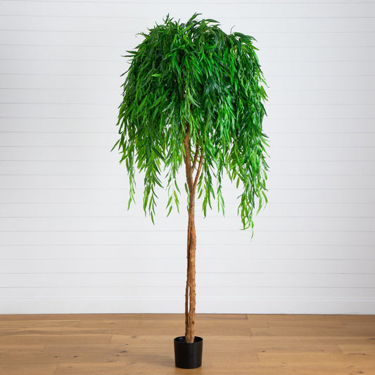 7’ Artificial Willow Tree with Lifelike Green Canopy